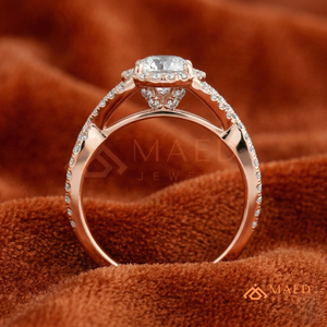Rose Gold Plated Round Cut Halo Engagement <b>Ring</b> Women Twisted Split Shank Pave Band American Diamond <b>CZ</b> Wedding <b>Ring</b> - Product Image 3