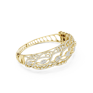 Yellow Gold Lab Grown Diamond Marquise Leaf <b>Bangle</b> <b>Bracelet</b> for Women Luxury Fine Jewelry - Product Image 4