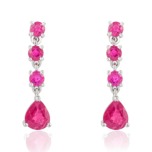 Pendientes de Oro Blanco Sólido de 14K con Rubí en Forma de Gota y Engaste de Garras para Boda - Product Image 1