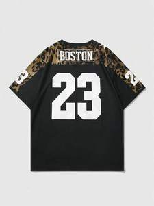 เสื้อเจอร์ซีย์อเมริกันฟุตบอลผู้ชาย ทรงโอเวอร์ไซส์ สตรีทแวร์ คอวี โพลีเอสเตอร์ เสื้อกีฬาหมายเลขพิมพ์ลายเสือดาวที่ไหล่ รับผลิตแบบ OEM - Product Image 6