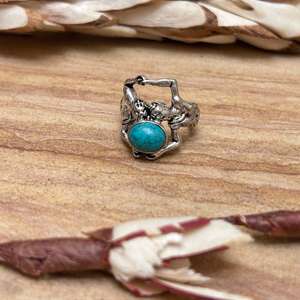 แหวนโบโฮลายชนเผ่าสีเทอร์ควอยซ์สำหรับผู้หญิง แหวนทองเหลืองสไตล์วินเทจ แหวนเงินชุบสไตล์ยิปซี แหวนทองเหลืองลายชนเผ่า ขายส่ง - Product Image 1