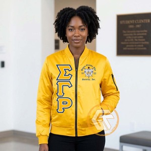 Veste universitaire personnalisée Sigma Gamma Rho en satin brodé matelassé à col montant, de haute qualité, respirante, pour femmes - Product Image 3