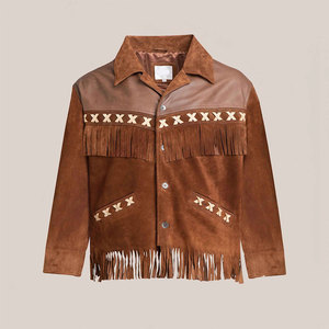 <b>Men's</b> Vintage <b>Suede</b> Leather <b>Jacket</b> With Fringe And Embroidery Turn-down Collar Autumn Winter Style - Product Image 1