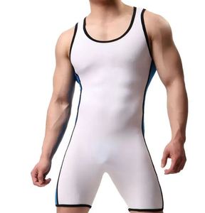 Men's <b>White</b> Wrestling Singlet Sleeveless Round Neck Fitted Spandex Polyester Moisture Wicking Quick Dry All Seasons - Product Image 1