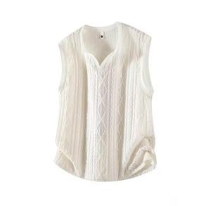 Men's <b>Black</b> Breathable Knitted O-Neck Striped <b>Tank</b> <b>Top</b> Casual Sporty Washed Weaving Method Plain Dyed - Product Image 6
