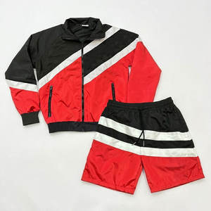 Custom Unisex Sweatsuit Stacked Soccer Baggy Polyester Zip up Tracksuit Winter Sport Windbreaker Nylon Tracksuits short set - Product Image 1