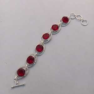 Beautiful <b>Red</b> Garnet Statement <b>Bracelet</b> 925 Sterling Silver Handmade Jewelry Gift For Women Birthday Luxury - Product Image 2