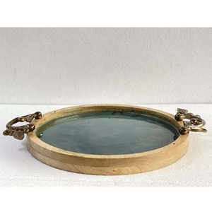 Round Meena Wood Tray With Handle Hotel Restaurant Super Market Wedding Bulk Quantity Hot Selling Export Quality Made in India - Product Image 1