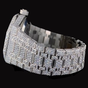 Montre tendance à mouvement quartz, cadran rond bleu ciel avec chiffres arabes, or blanc, diamants Moissanite, style Hip-Hop, très vendue - Product Image 5