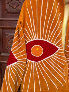 Veste Bohème Premium Faite Main pour Femme en Velours Moutarde avec Broderie Unique Motif Œil Turc, Idéale pour Festivals et Soirées - Product Image 4