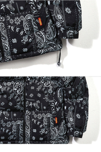 Chaqueta Acolchada Negra para Hombre con Estampado de Parches, Cuello Alto, Cierre de Cremallera, Cortavientos, Estilo Urbano de Invierno, Ajuste Holgado, Relleno de Poliéster - Product Image 6