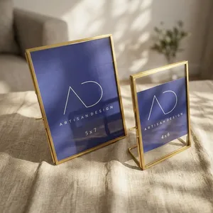 ARTISAN DESIGN Modern <b>Gold</b> Metal Glass Photo <b>Frame</b> Tabletop 5X7" Display <b>Frame</b> Desktop Home Office Wedding Decor Portrait Shape - Product Image 4