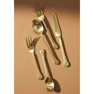 Service de couverts en acier inoxydable de qualité alimentaire, finition or mat, luxe moderne, pour mariage, hôtel et restaurant. - Product Image 4