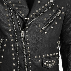 Veste en cuir d'hiver pour homme de haute qualité avec strass, style motard brillant, manches longues, fermeture éclair sur le devant, manteau de mode urbaine - Product Image 5