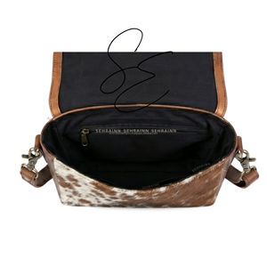 SEHRAINN Genuine Leather Cowhide Hair On Hide Crossbody <b>Bag</b> Cowhide Hair On Hide Vintage Style Single Strap Zipper Closure - Product Image 5