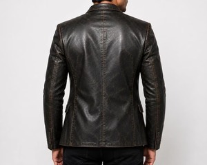 Blazer en cuir noir vintage pour homme, veste en cuir d'agneau véritable, col à revers, 2 boutons, blazer en cuir classique - Product Image 4
