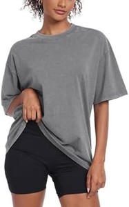 Camiseta de Manga Corta con Cuello Redondo Extra Grande para Mujer, 100% Algodón, Color Sólido, Corte Holgado, Largo Regular, Hombros Caídos, Primavera Verano - Product Image 5