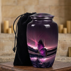 Urne funéraire en aluminium violet pour cendres d'adultes, cercueil commémoratif personnalisé, souvenir décoratif pour la décoration funéraire - Product Image 1