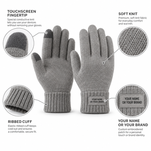 Guantes de Invierno Personalizados con Pantalla Táctil, Tejidos, Grises, con Puño Acanalado y Parche Personalizado para Uso Diario - Product Image 6