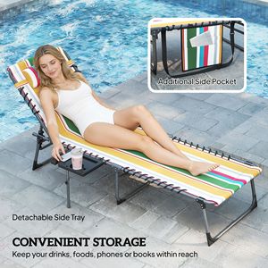 Sedia a Sdraio Pieghevole Multicolore per Esterni con Schienale Regolabile a 5 Livelli, Tavolino Laterale e Tasca Porta Cuscino - Product Image 6