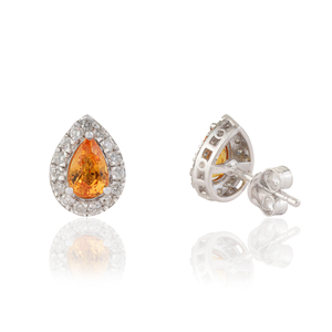 Pendientes de Oro Blanco K14 con Zafiro Amarillo y Halo de Diamantes, Hechos a Mano, Precio Mayorista, Joyería Elegante con Piedra de Nacimiento - Product Image 5