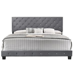 Letto King Size Moderno Grigio con Rivestimento, Stile Transizionale per Arredamento Contemporaneo - Product Image 2