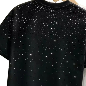 T-shirt vintage streetwear à strass pour homme, coupe oversize à épaules tombantes, motif diamant de luxe, logo personnalisé DTG, vente en gros premium - Product Image 4