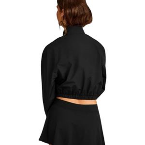 Black <b>Womens</b> Polyester Windbreaker <b>Jacket</b> Custom Logo Letter Print Full Zip High Neck <b>Lightweight</b> Outdoor Streetwear OEM Apparel - Product Image 3