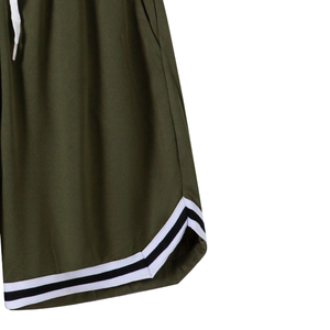 Shorts de basketball vert pour homme 100 % coton, coupe mi-ample, pour entraînement sportif, gym, course à pied, sportswear décontracté d'été avec cordon de serrage - Product Image 6