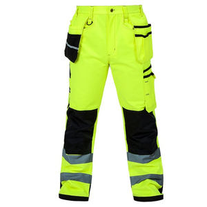 High Visibility Yellow And <b>Black</b> <b>Work</b> <b>Pants</b> With Reflective Stripes And Multiple Pockets For Men - Product Image 6
