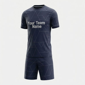 Ensemble de maillots de football personnalisés sublimés pour hommes, imprimé géométrique bleu marine, 100% polyester, respirant, manches courtes, uniformes taille adulte - Product Image 1