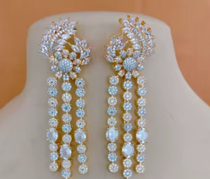 Magnifiques boucles d'oreilles en zircon doré élégant avec de belles pierres AD Shine pour les femmes et les filles pour la fête de mariage - Product Image 2