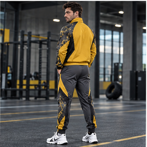 Chaqueta Deportiva Sublimada Personalizada para Hombre, Amarillo y Gris, con Cremallera Completa, Traje Deportivo para Calentamiento, Transpirable, Corte Regular, OEM - Product Image 3