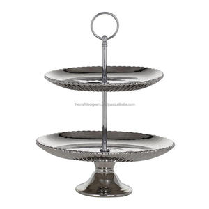 Silver Finish 2 <b>Tier</b> <b>Cake</b> <b>Stand</b> Premium Shell Dishes Brass Serving Trays Decorative <b>Cake</b> <b>Stand</b> For Event Supplies Centerpiece - Product Image 4
