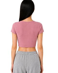 เสื้อครอปแขนสั้นทรงเข้ารูปสีชมพูสำหรับผู้หญิง ผ้าคอตตอนผสมสแปนเด็กซ์ ยืดได้ สวมใส่สบาย เหมาะสำหรับฤดูร้อน มีกระดุม ดีไซน์ทันสมัย - Product Image 2