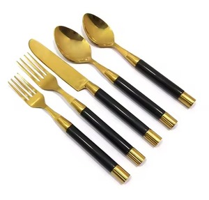 Classic Brass Cutlery <b>Set</b> Gold Tone With <b>Black</b> Handle Dining Flatware Utensil Collection Elegant For Restaurant Hotel <b>Dinner</b> - Product Image 5