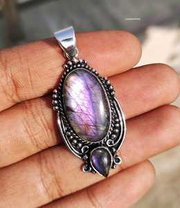 Pendentif en labradorite fait main, argent sterling 925, collier vintage bohème, bijoux en pierres précieuses, cadeau NIKHIL GEMS, unisexe, fiançailles - Product Image 4