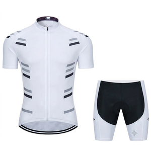 Conjunto de maillot de ciclismo blanco para hombre y mujer, manga corta, pantalones cortos con tirantes, diseño de logotipo personalizado, kit de ciclismo transpirable, traje deportivo ajustado. - Product Image 1