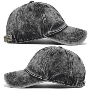 Casquette de baseball vintage délavée à l'acide noire et grise, classique, à visière incurvée, ajustable, en coton, pour hommes et femmes, personnalisable - Product Image 1
