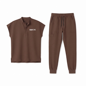 Ensemble de blouses et pantalons unisexes Hawk Eye Brown en coton mélangé tricoté pour hôpital, haut sans manches - Product Image 1