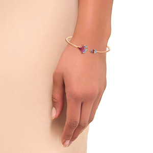 14K Rose Gold <b>Ruby</b> & Diamond Floral Open Cuff Bangle <b>Bracelet</b> | Elegant Nature-Inspired Fine Jewelry for Women - Product Image 3
