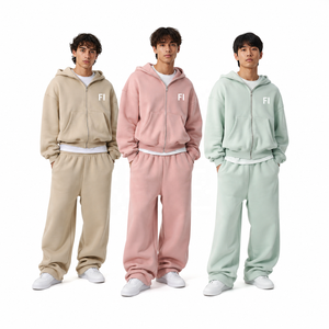 OEM ODM Custom Print Winter Thermal Men's Streetwear Hoodie Sweatpants SetHeavyweight Baggy Fleece Oversized <b>Knitted</b> 100% Cotton - Product Image 2