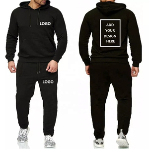 Conjunto Deportivo de Hombre con Sudadera con Capucha Negra de Forro Polar Ecológico, Pantalones Deportivos, Manga Larga, Color Sólido, Diseño con Bolsillos, Transpirable, para Invierno - Product Image 1