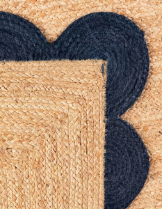 Handmade Natural Round Jute <b>Rug</b> Navy Blue Scalloped Border Braided Area <b>Rug</b> <b>Boho</b> Farmhouse Living Room Carpet - Product Image 4