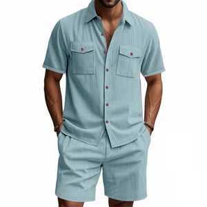 Conjunto de Camisa y Pantalones Cortos de Pana para Hombre, Estilo Casual de Verano, Dos Piezas, Transpirable y Ligero, OEM Privado - Product Image 1