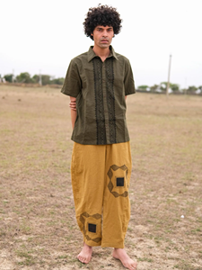 เสื้อเชิ้ตแขนสั้นผ้าฝ้ายลินินสีเขียวมะกอกสำหรับผู้ชาย ปกคอปกแบบสเปรด สไตล์ลำลองสำหรับฤดูร้อน ติดกระดุม ผลิตด้วยมือ เป็นมิตรกับสิ่งแวดล้อม - Product Image 2