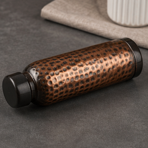 Hammered Copper Water <b>Bottle</b> With Black Lid Traditional Chinese Design Portable Travel <b>Flask</b> Metal Drinkware - Product Image 5