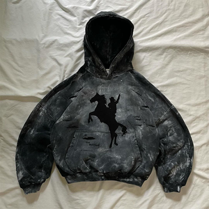 Sweat à capuche pour homme en molleton respirant et coupe-vent, effet délavé et vieilli, avec broderie et épaules tombantes, impression en relief personnalisée de haute qualité - Product Image 5