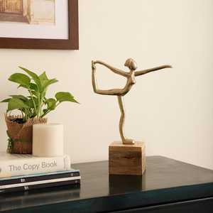 Gold Plated Ballet Dancer Figurine Modern Artistic Tabletop <b>Decor</b> Handmade Wooden Base Sculpture - Product Image 2