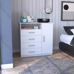 Credenza Bianca a Singola Anta con 4 Cassetti e Ripiano Aperto, Mobile Elegante di Qualità Superiore - Product Image 2